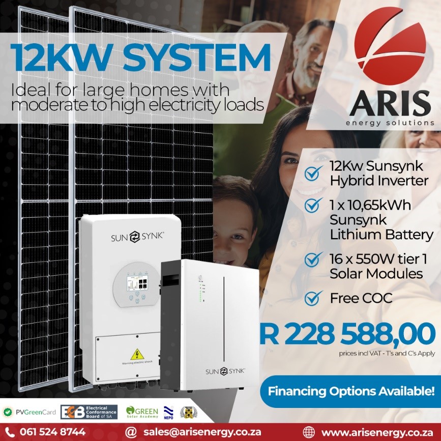 Aris Energy Residential Solar Solution: 12kw Sunsynk System R228588