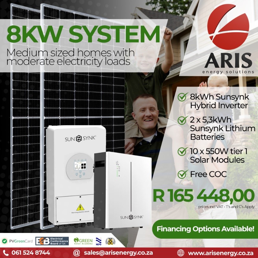 Aris Energy Residential Solar Solution: 8kw Sunsynk System R165448