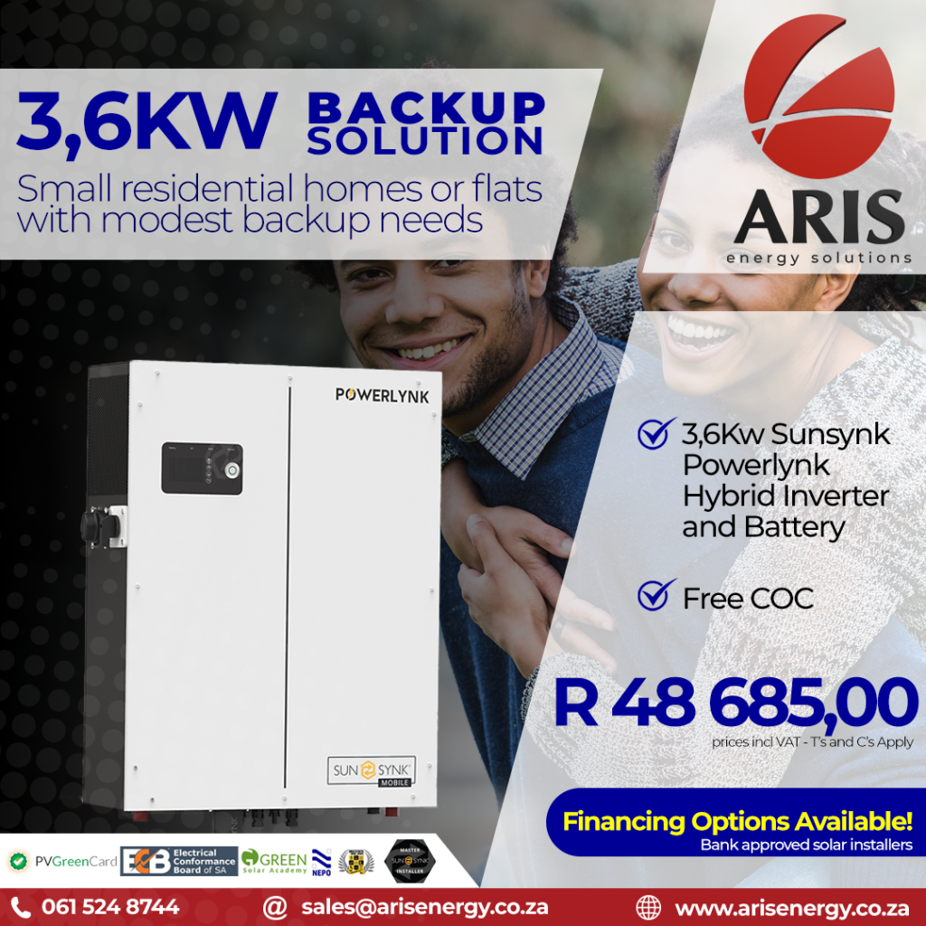 Aris Energy Residential Backup Solution: 3.6kw Sunsynk System R48685